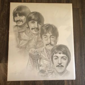 Vintage ‘94 The Beatles Pencil Drawing Sgt. Pepper